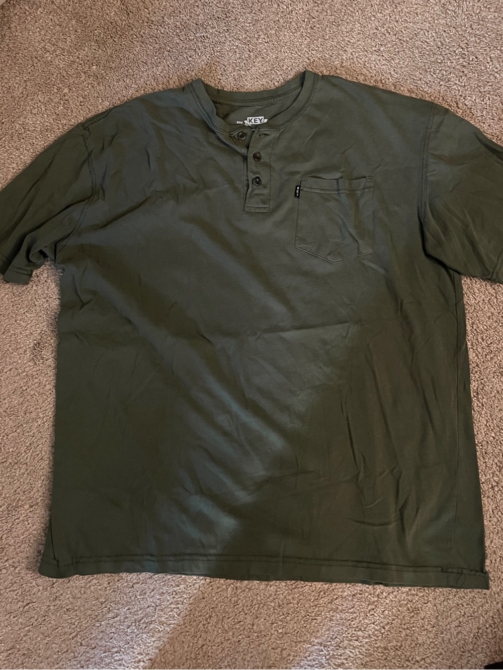 Men's Olive Green Henley Pocket Long Sleeve Shirt